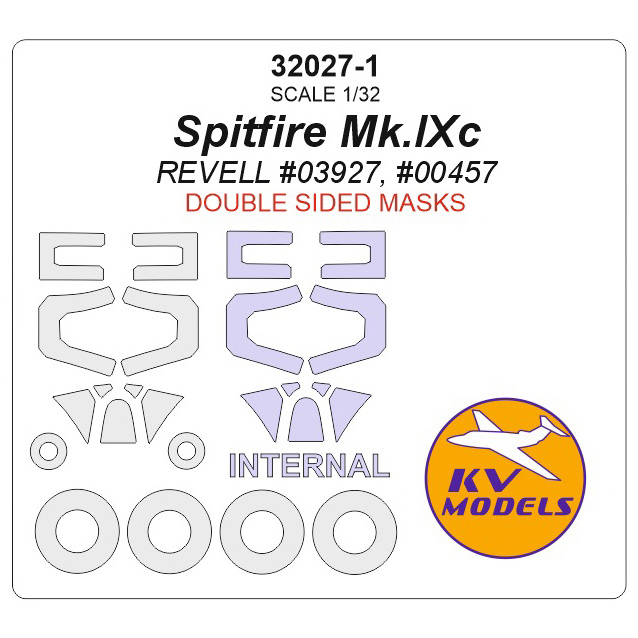 32027-1 KV Models 1/32 Spitfire Mk.IXc (REVELL #03927, #00457) - (Double-sided masks) + masks for rims and wheels
