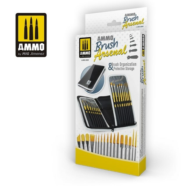 AMIG8580 Ammo Mig Set of 17 brushes in a pencil case