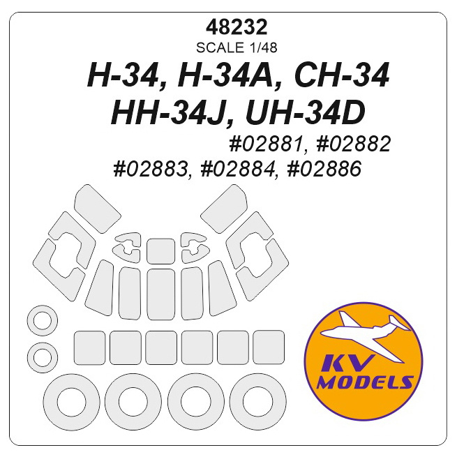 48232 KV Models 1/48 H-34, H-34A, CH-34, HH-34J, UH-34D (Т$ач  #02881, #02882, #02883, #02884, #02886) + маски на диски и колеса