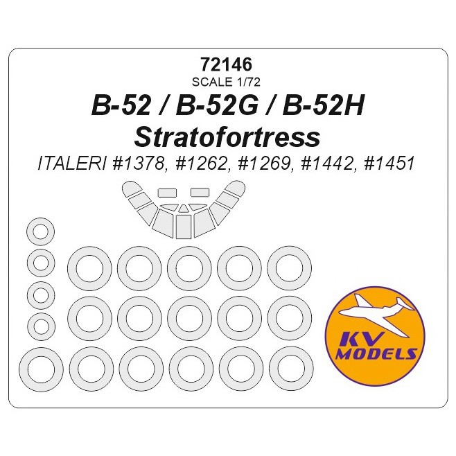 72146 KV Models 1/72 Paint mask for B-52 / B-52G / B-52H Stratofortress + masks for wheels and wheels