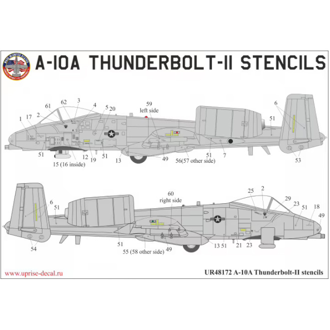 UR48172 Sunrise 1/48 Decal for A-10A Thunderbolt-II, tech. inscriptions