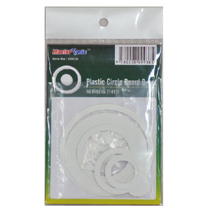  09938 Master Tools Set of plastic circles and rings d 1.0-80 mm, thickness 0.5mm B-set (63 pcs)/ PLASTIC CIRCLE BOARD B-Set