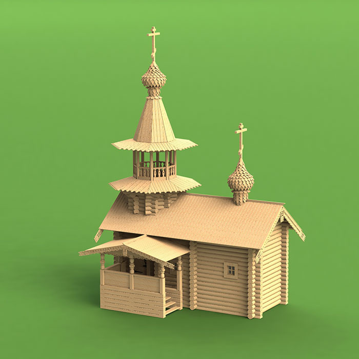 1002 Sbmodel 1/60 chapel from the village Vigovo, Karelia, XVII century