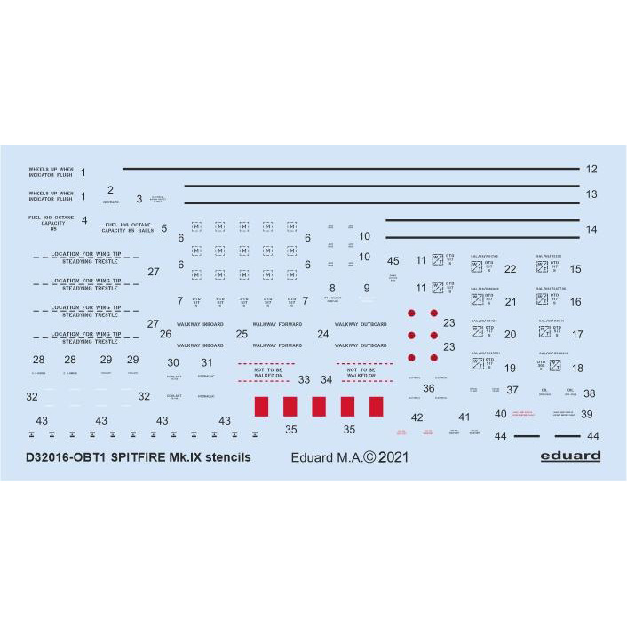 D32016 Eduard 1/32 Decals for Spitfire Mk. IX technical inscriptions