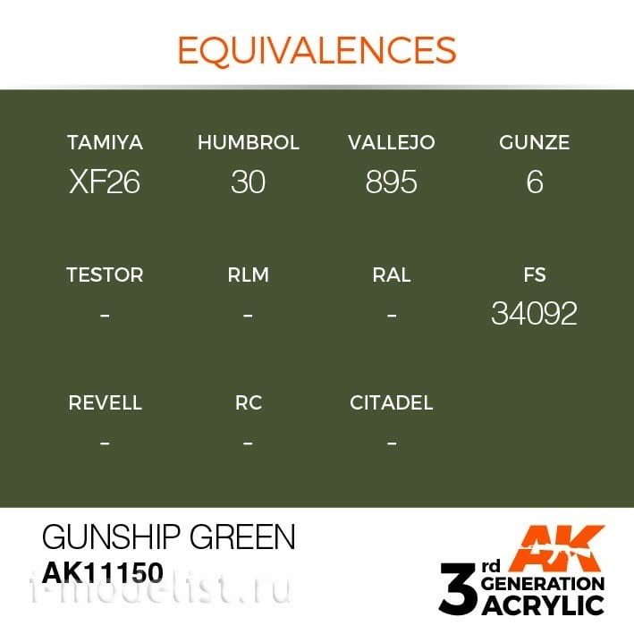 AK11150 AK Interactive acrylic Paint 3rd Generation Gunship Green 17ml