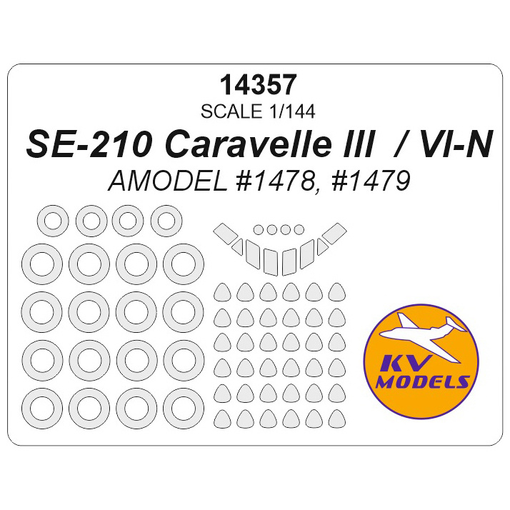 14357 KV Models 1/144 SE-210 Caravelle III / VI-N (AMODEL #1478, #1479) + masks for wheels and wheels