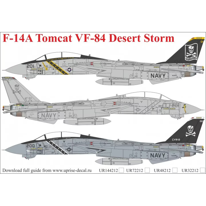 UR32212 Sunrise 1/32 Decal for F-14A Tomcat VF-84 Desert Storm, FFA (removable lacquer backing) 
