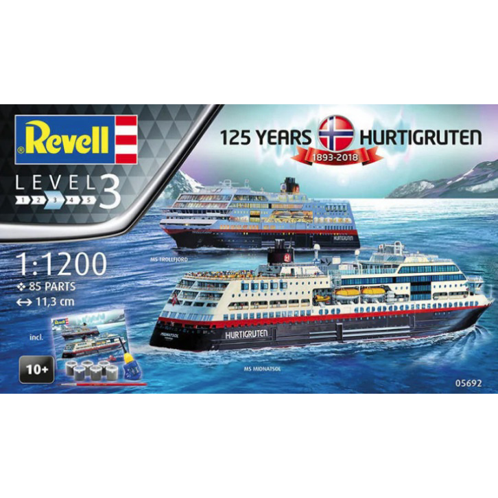 05692 Revell 1/1120 Hurtigruten 125th Anniversary Gift set. (The kit includes: glue, paint, brush).