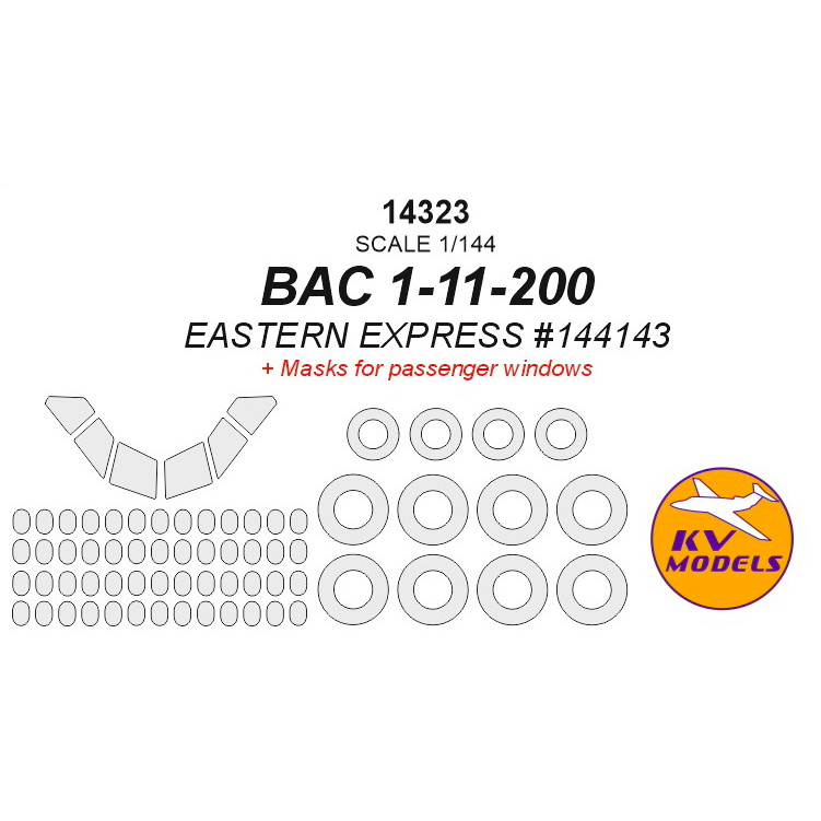 14323 KV Models 1/144 Paint mask for BAC 1-11-200 + masks for passenger windows, rims and wheels