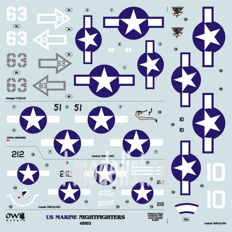 OWLD48003 OWL 1/48 Decal US marine nightfighters