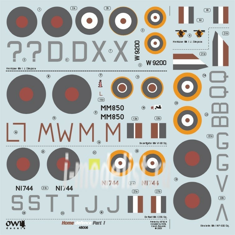 OWLD48006 OWL 1/48 Decal Home Defence WW II (British)
