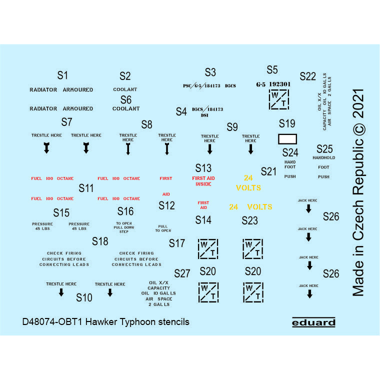 D48074 Eduard 1/48 Decal for Hawker Typhoon, tech. inscriptions