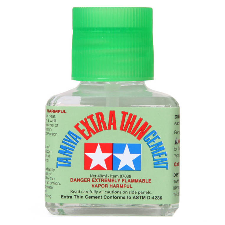 87038 Tamiya Liquid glue with a thin brush 40 ml. - glass jar.
