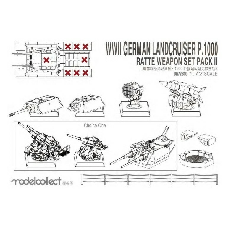 UA72310 Modelcollect 1/72 Notмецкий Landcruiser P.1000 Ratte времен Второй мировой войны с набором оружия Pack II