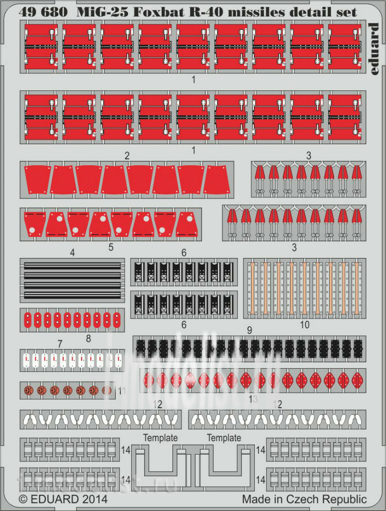 Eduard 49680 1/48 Color photo etched parts MiG-25 Foxbat R-40 missiles detail set