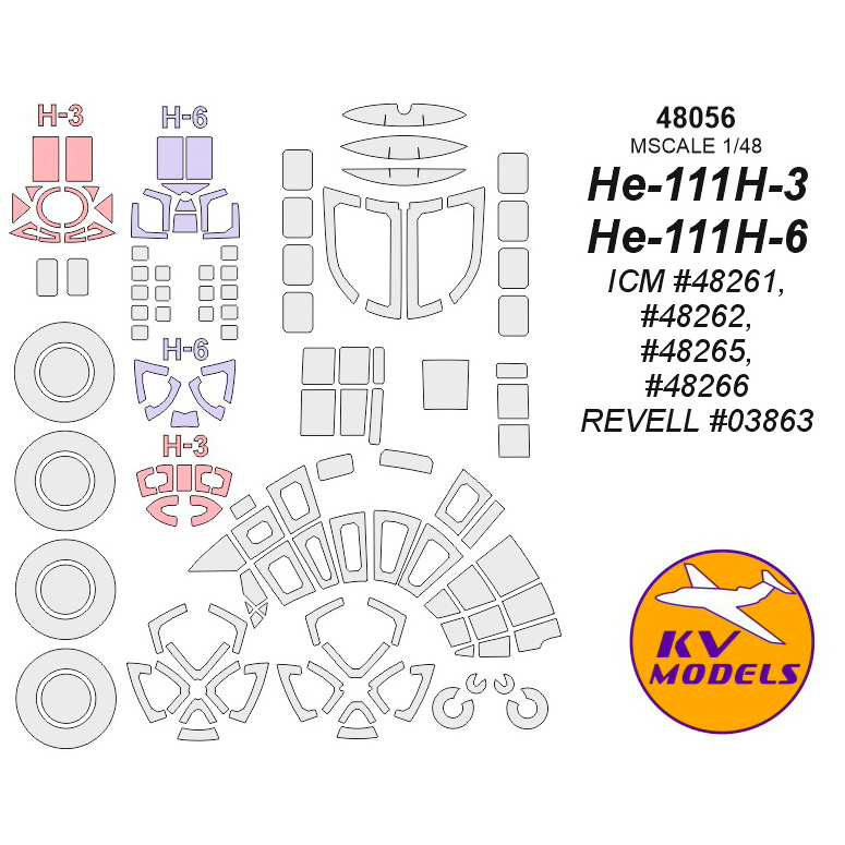 48056 KV Models 1/48 Paint Mask for He-111H-3 / H-6 + masks for wheels and wheels