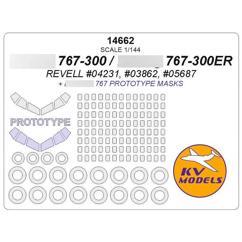 14662 KV Models 1/144 Airliner 767-300 / 767-300ER (REVELL #04231, #03862, #05687) + masks based on the prototype 767 and masks for wheels and wheels