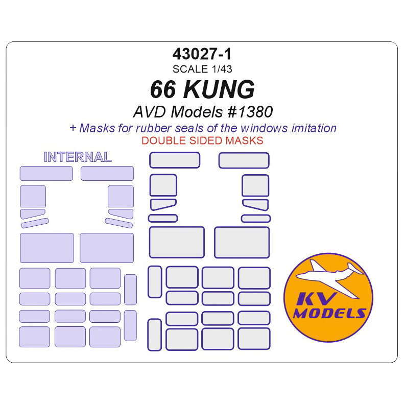 43027-1 KV Models 1/43 Paint mask for car 66 KUNG (AVD Models #1380) - (Double-sided Masks)