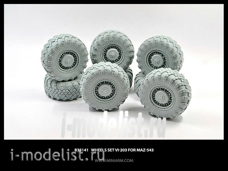 B35141 Miniarm 1/35 Set of wheels VI-203 with drawdown (8 PCs) for MAZ-543