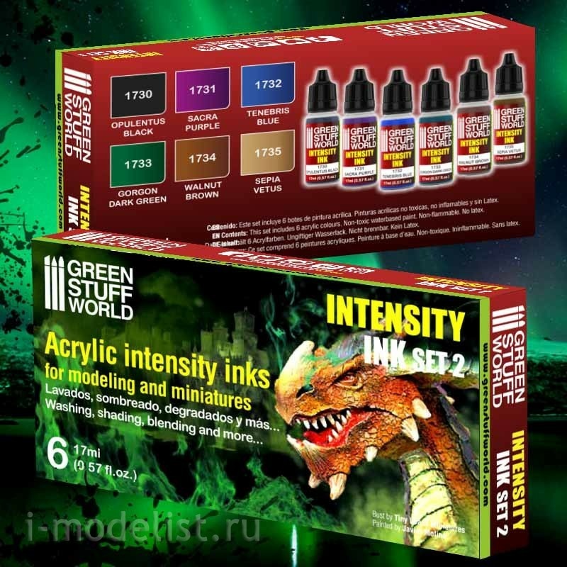 9352 Green Stuff World Set of 6 Intensive Inks, Set 2 / Set x6 Intensity Inks-Set 2