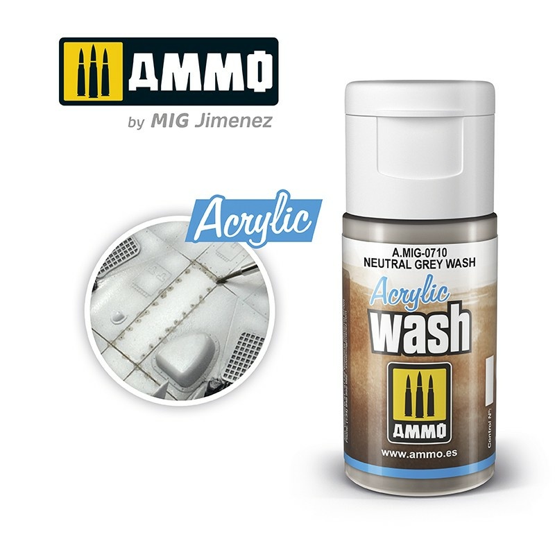 AMIG0710 Ammo Mig Acrylic Wash (Neutral Grey) 15 ml / ACRYLIC WASH Neutral Grey Wash