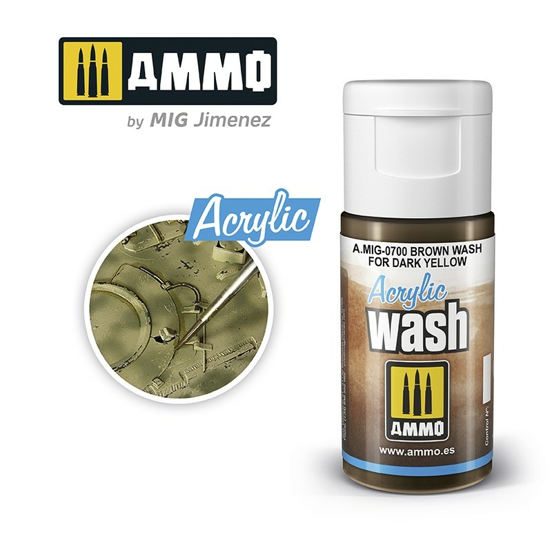 AMIG0700 Ammo Mig Acrylic Wash (Brown Wash for Dark Yellow) 15 ml / ACRYLIC WASH Brown Wash for Dark Yellow