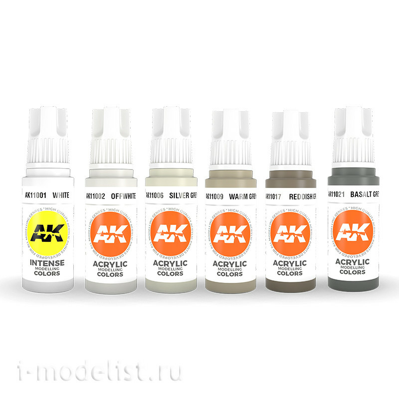 AK11609 AK Interactive acrylic paint set White Colors Set