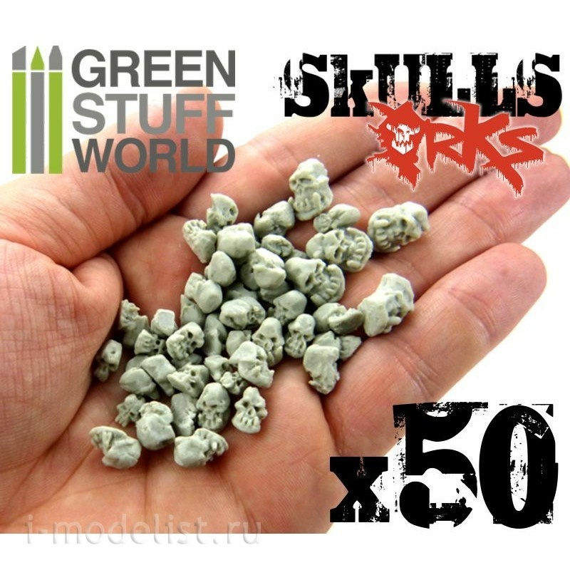 1387 Green Stuff World Resin Orc Skull Set 50pcs / 50x Resin ORK Skulls