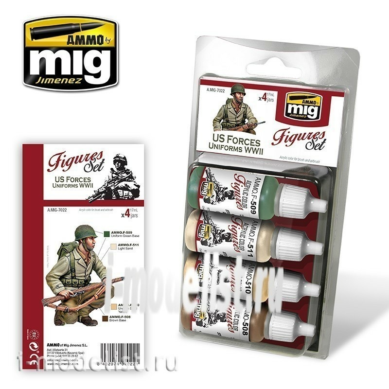 AMIG7022 Ammo Mig acrylic paint Set US FORCES UNIFORMS WWII