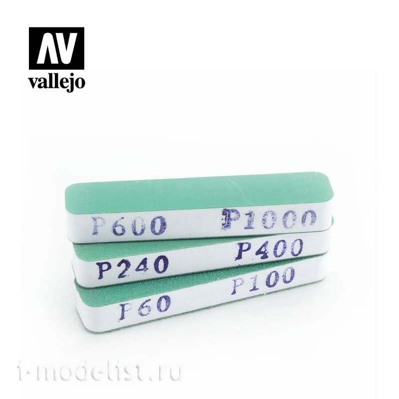 T04002 Vallejo Set of Vallejo sanding sponges / 3 pcs. (90x19x12 mm, different grain size)