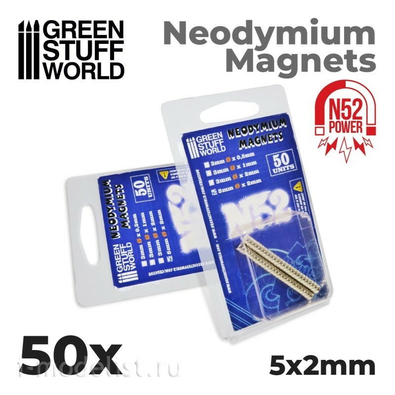 9261 Green Stuff World Neodymium Magnets 5 x 2 mm (50 pieces) (N52) / Neodymium Magnets 5x2mm - 50 units (N52)