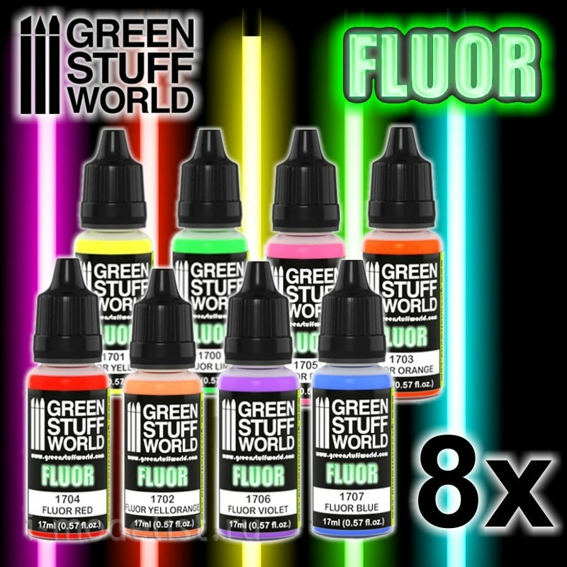9353 Green Stuff World Set of 8 Fluorescent Paints / Set x8 Fluor Paints