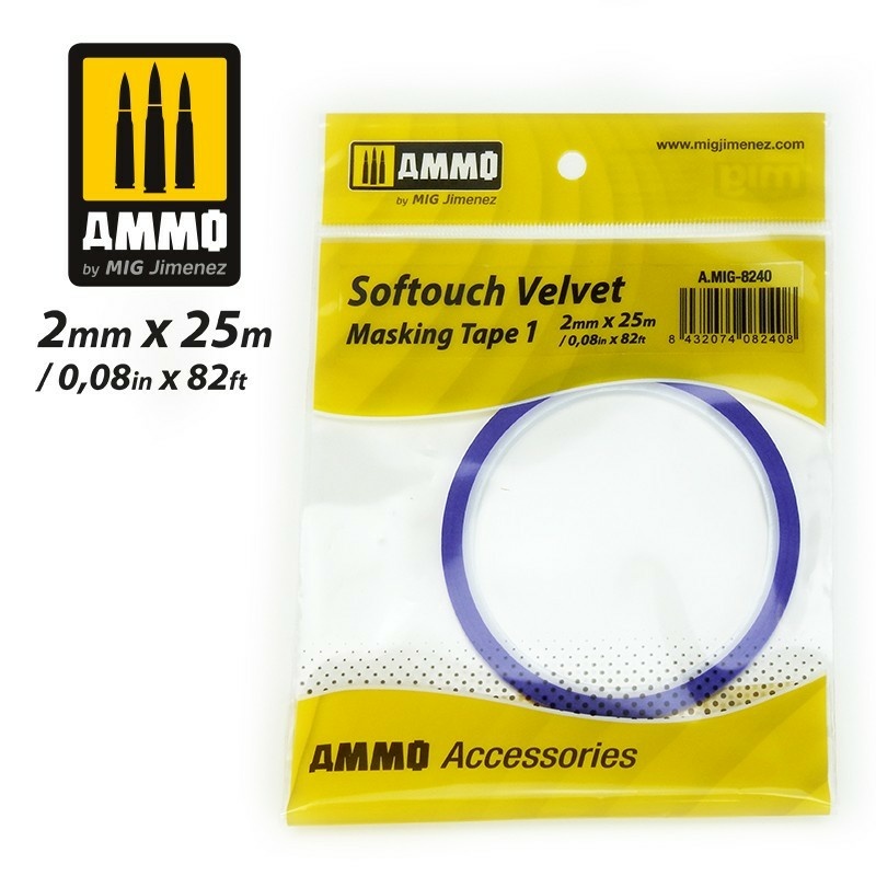 AMIG8240 Ammo Mig Бархатная клейкая лента Softouch 1 / Softouch Velvet Masking Tape 1 (2 мм x 25 м)