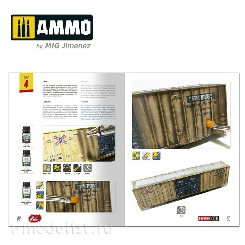 AMMOR1301 Ammo Mig AMMO RAIL CENTER SOLUTION BOOK 02 - How to Weather American Trains (English, Castellano, Français, Deutch)