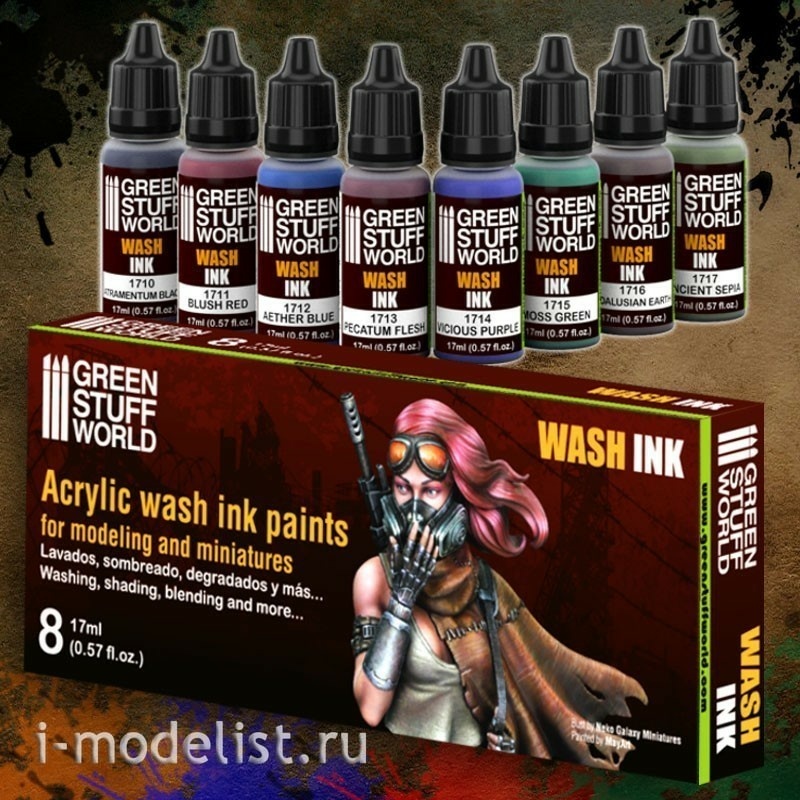 9350 Green Stuff World 8 Acrylic Ink Set / Set x8 Acrylic Wash Ink Paints