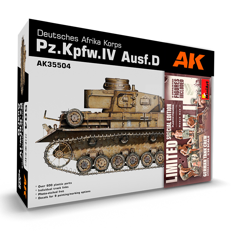 AK35504-B AK Interactive 1/35 Танк Pz.Kpfw.IV Ausf.D Afrika Korps + 5 фигур немецкого танкового экипажа Afrika Korps
