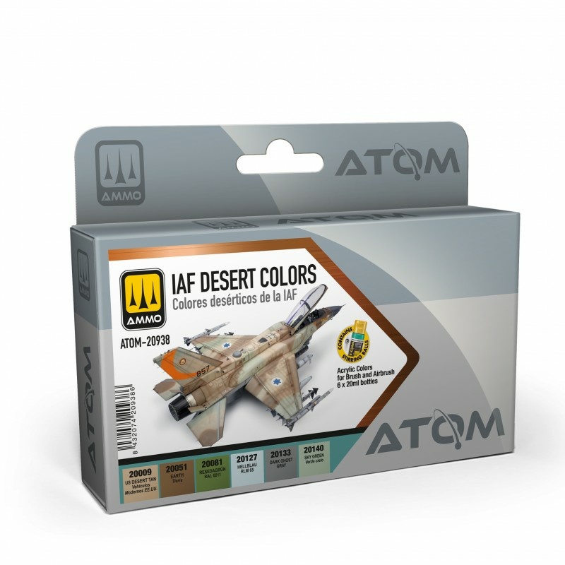 ATOM20938 Ammo Mig Набор красок ATOM Набор цветов самолетов IAF Desert / IAF Desert Colors Set (6 шт.)