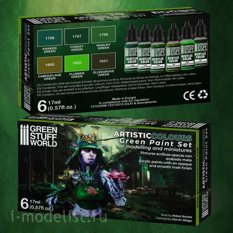 10115 Green Stuff World Set of green acrylic paints / Paint Set - Green