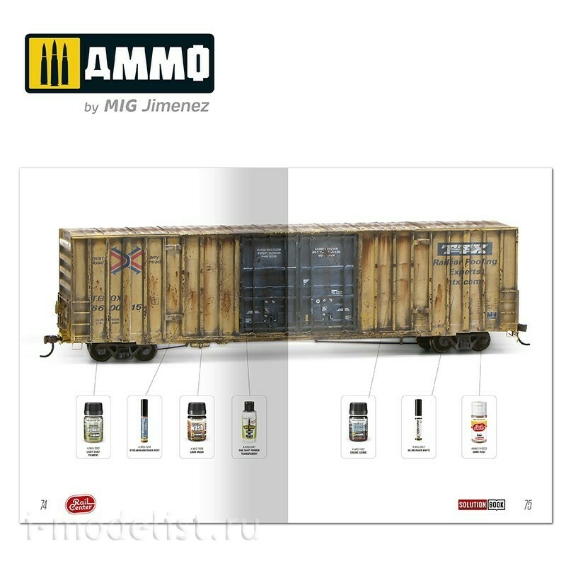 AMMOR1301 Ammo Mig AMMO RAIL CENTER SOLUTION BOOK 02 - How to Weather American Trains (English, Castellano, Français, Deutch)