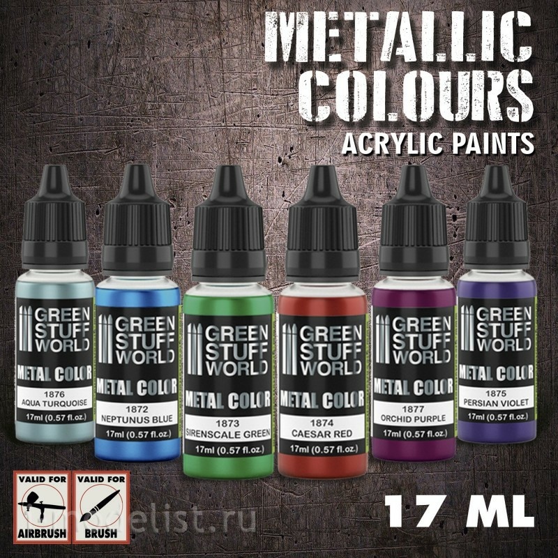 9912 Green Stuff World Set of colored metal acrylic Paints / Metallic Paints Set - Colors