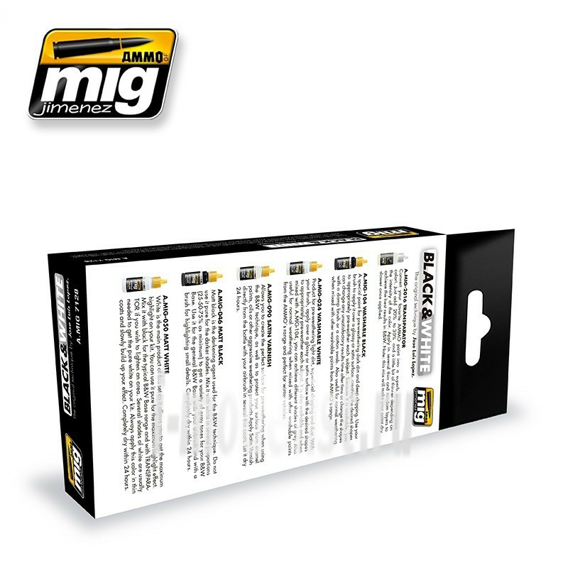 AMIG7128 Ammo Mig acrylic paint Set BLACK & WHITE TECHNIQUE SET (black & white technique)