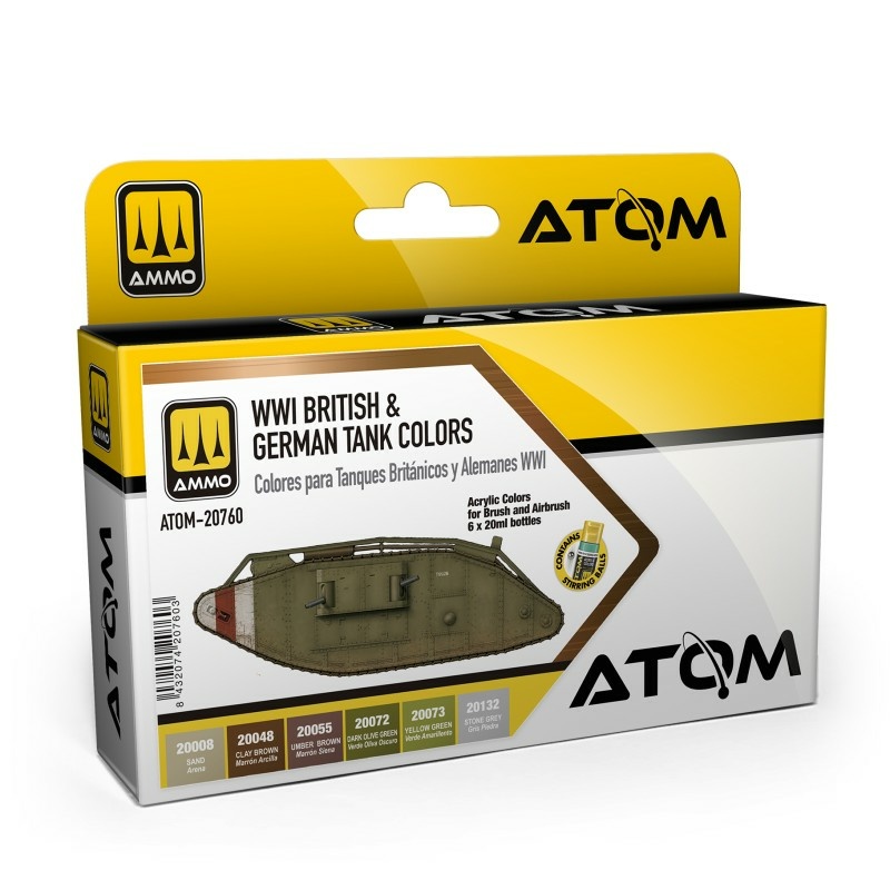 ATOM20760 Ammo Mig Набор красок ATOM Британские и немецкие цвета Первой мировой войны / WWI British & German Colors Set
