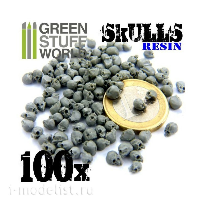 1343 Green Stuff World Resin Skull Set 100pcs / 100x Resin Skulls