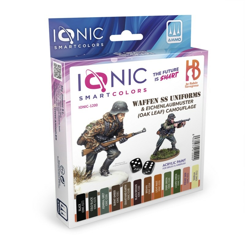 IONIC-1200 Ammo Mig Набор красок IONIC Униформа Ваффен-СС и камуфляж Eichenlaubmuster (дубовый лист) / Waffen SS Uniforms & Eichenlaubmuster (Oak Leaf) Camouflage