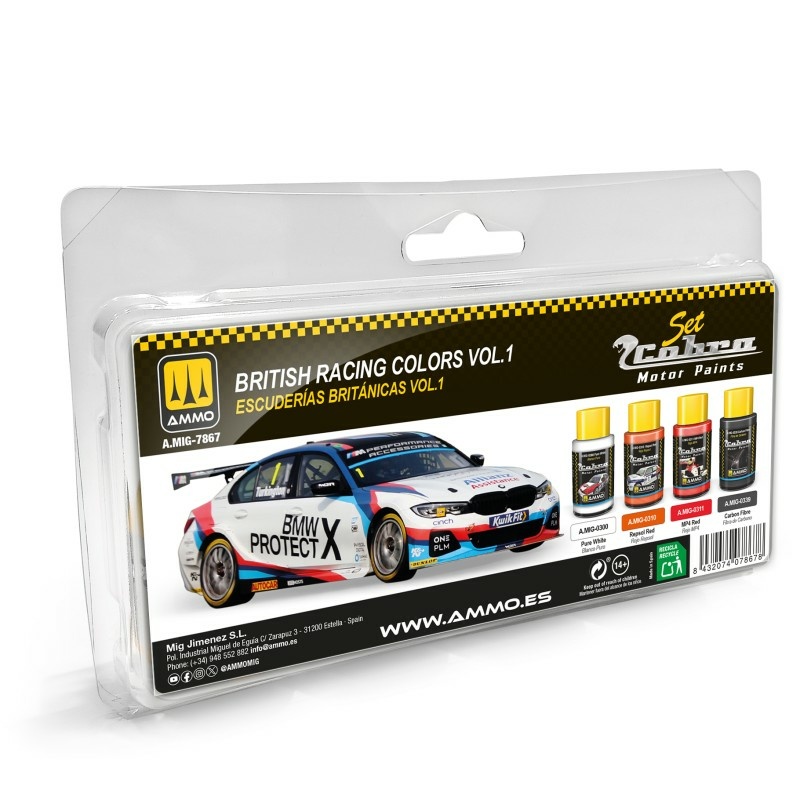 AMIG7867 Ammo Mig Набор красок Cobra Motor Британские гоночные цвета, том 1 / British Racing Colors Vol.1 Set