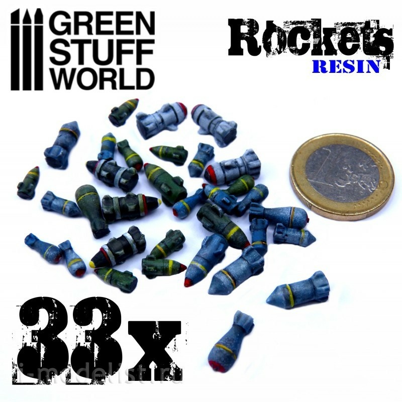 1693 Green Stuff World Resin Rocket Set 33 pcs / Resin Rockets and Missiles