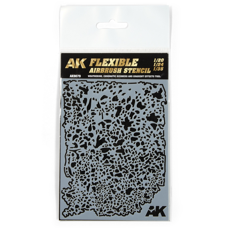 AK9079 AK Interactive Stencil for applying camouflage spots or traces of use. At the scale of 1/20, 1/24, 1/35