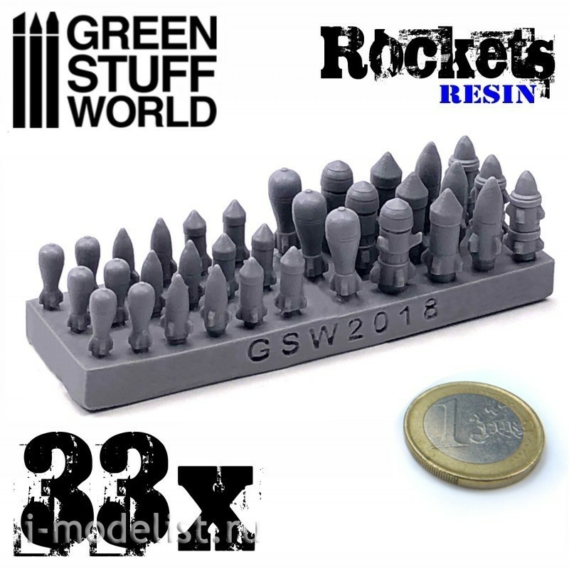 1693 Green Stuff World Resin Rocket Set 33 pcs / Resin Rockets and Missiles