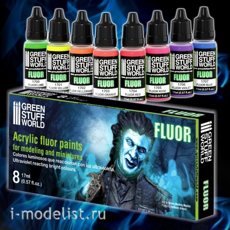 9353 Green Stuff World Set of 8 Fluorescent Paints / Set x8 Fluor Paints