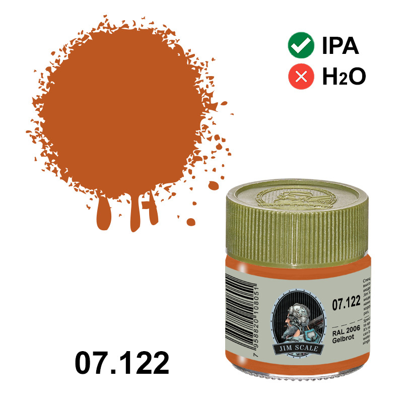 07.122 Jim Scale Alcohol paint color RAL 2006 Gelbrot, 10 ml.